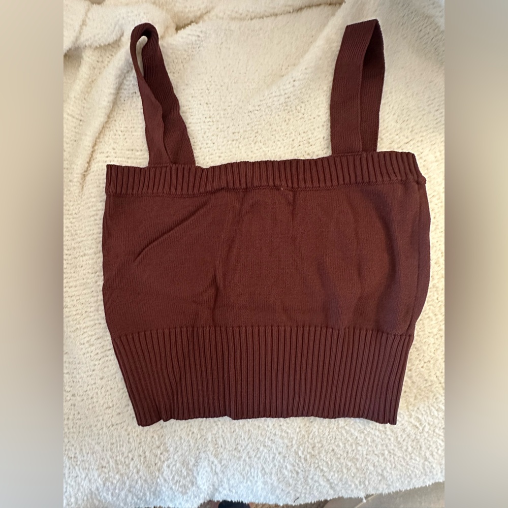 Zara Brown Ribbed Crop Top - Picture 9 of 9